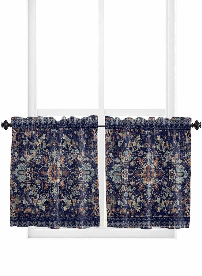 Jolunifun Southwest Flower Kitchen Curtain 36 Inch Length Small Short Cafe Tiers Curtains Drape, 2 Panels Window Treatment Rod Pocket Drapery Panels Curtains, Rustic Tribal Oriental Native Boho 55x36 - Image 1